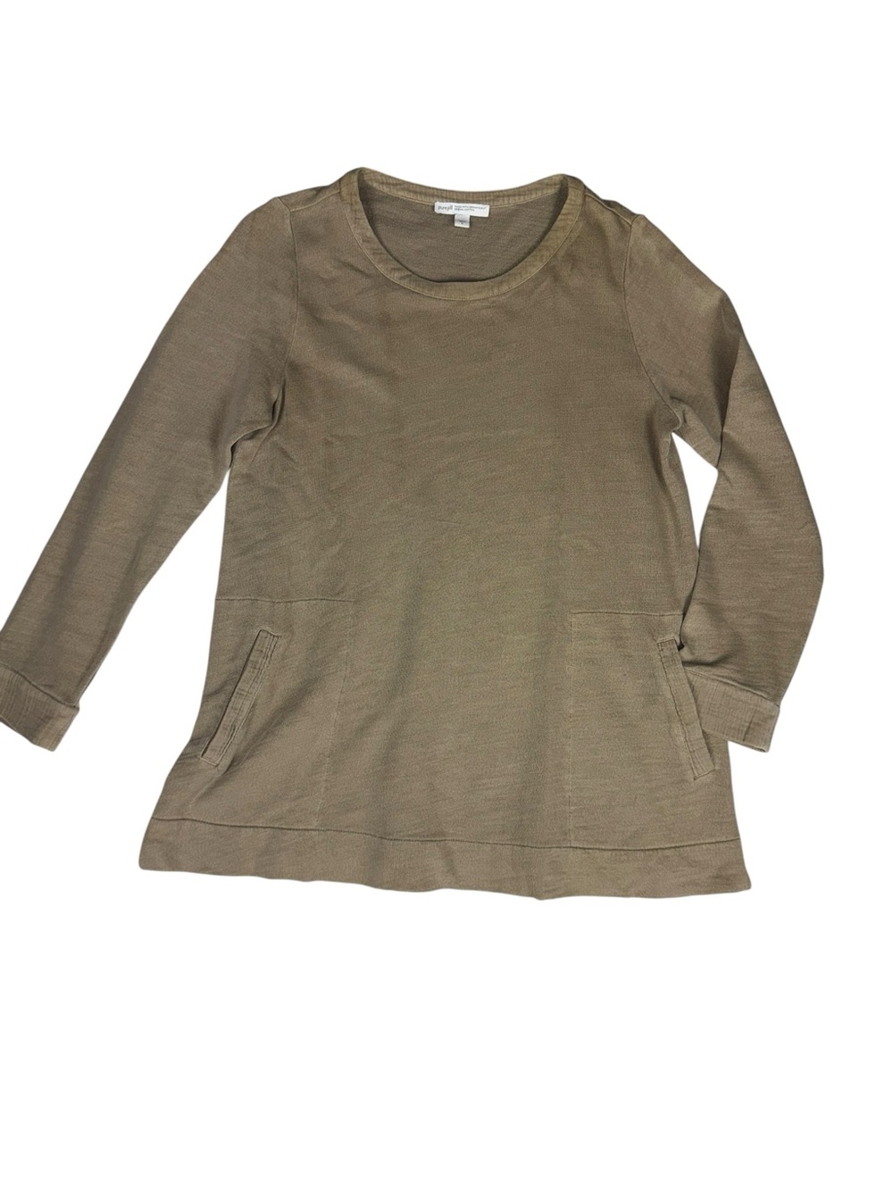 Pure Jill 100% Organic Cotton Tunic Top Long Sleeve Front Pockets Taupe Brown M